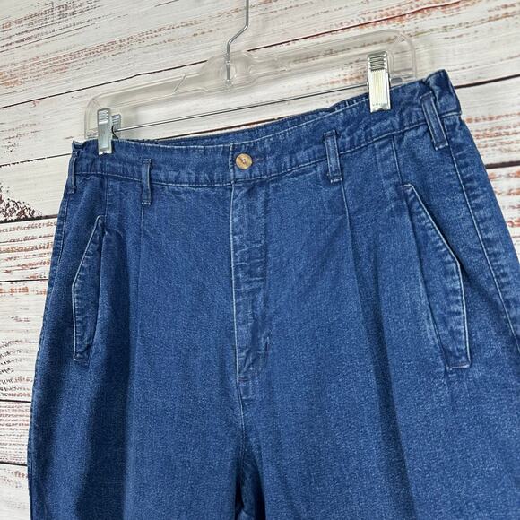 Womens VTG 80s Dockers High Waist Pleated Tapered Leg Dark Wash Jeans Stretch 14 - Picture 3 of 8